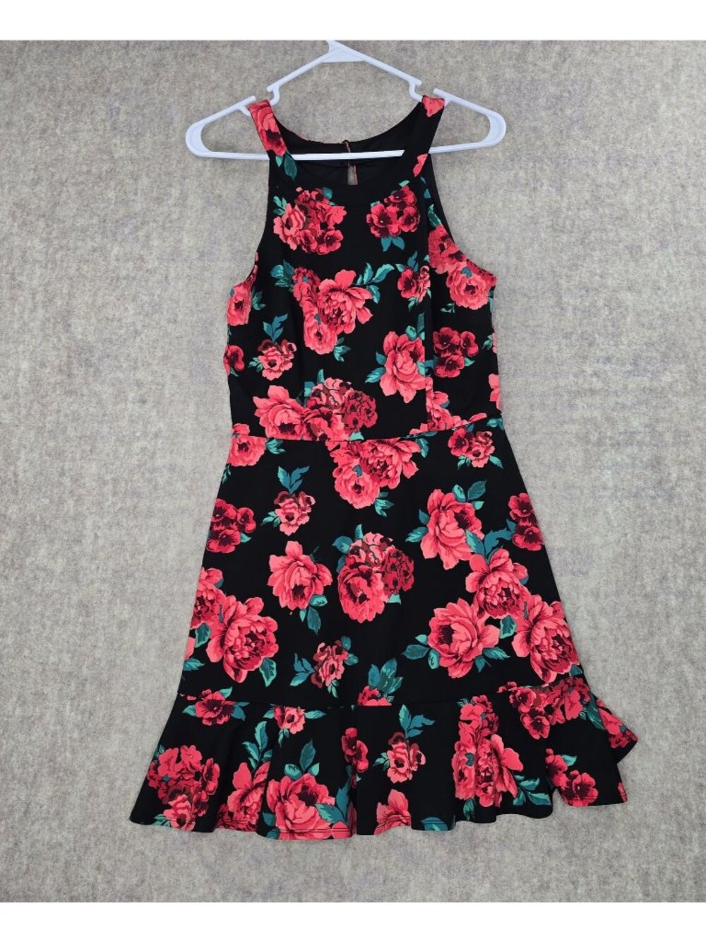 BCX Floral Sleeveless Dress With Keyhole Back & Ruffled Hem Size 9